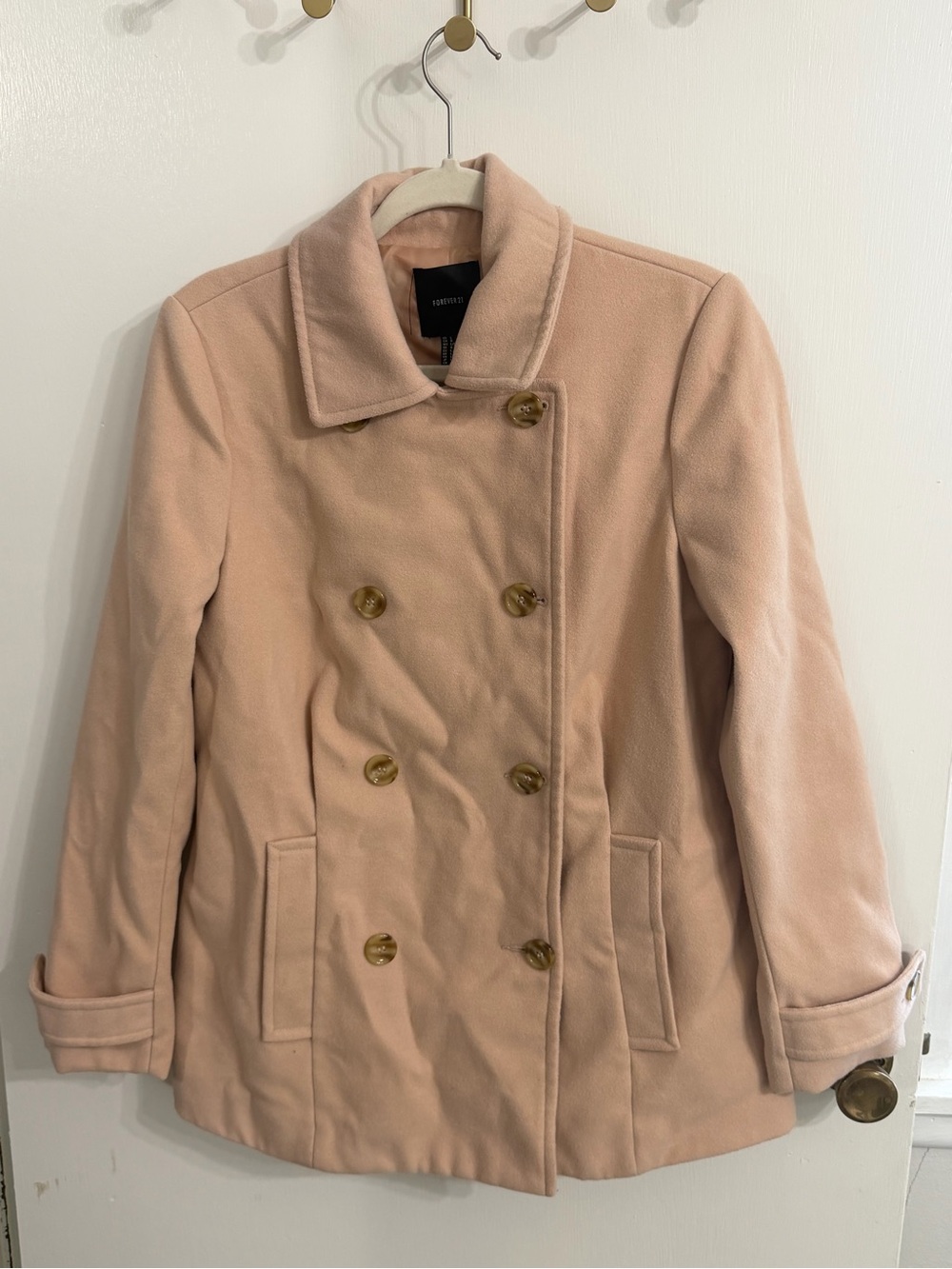 Forever 21 Women's Light Pink Double-Breasted Peacoat